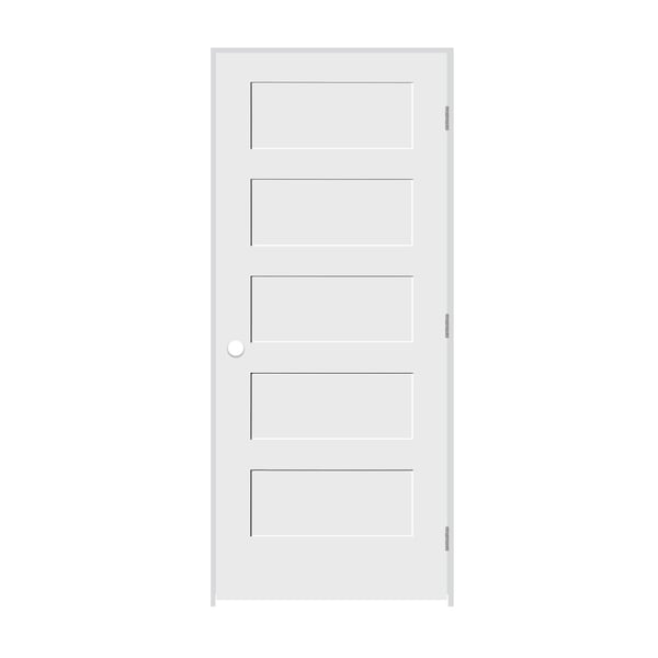 Codel Doors 24" x 80" x 1-3/8" Primed 5-Panel Equal Panel Interior Shaker 7-1/4" LH Prehung Door 2068pri8405LH26D714 - main